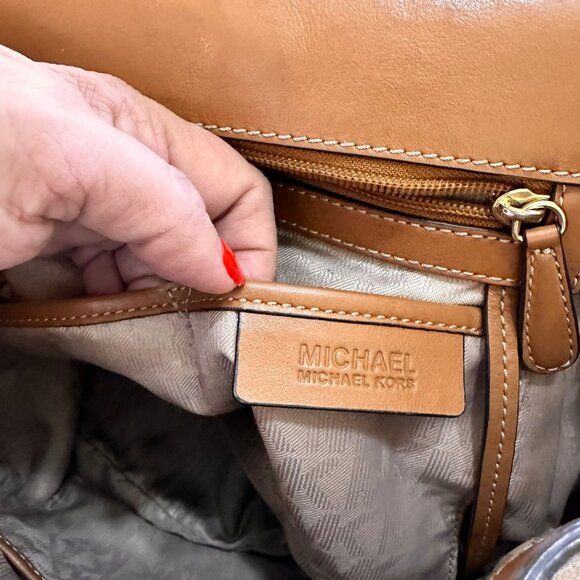 Michael Kors Romy Acorn Brown Tan Brown Pebbled Leather Medium Backpack - Picture 13 of 16